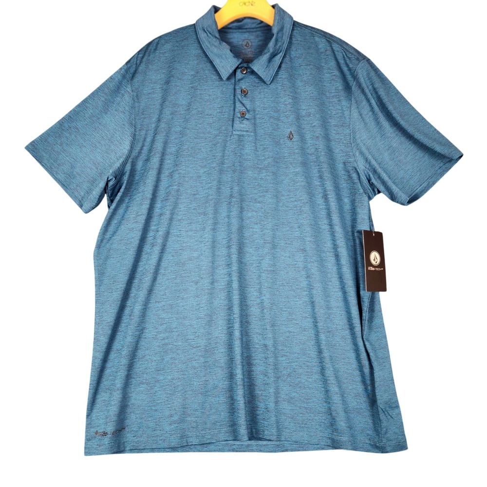 Volcom Hazard Pro Polo SS Shirt Mens XL Blue Heather V.Co-Tech A0112304 NWT
